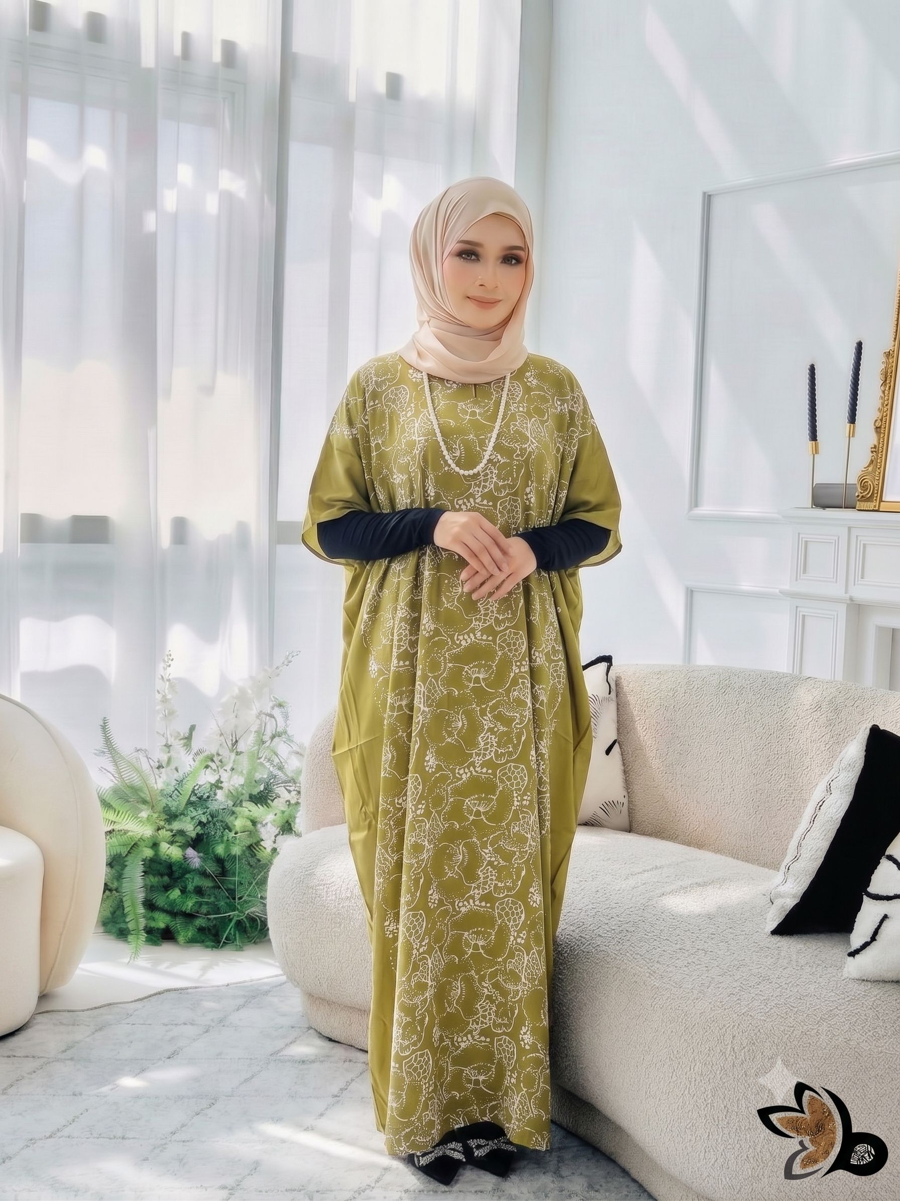 KAFTAN PENDEK ANGGUN OLIVE GREEN D41