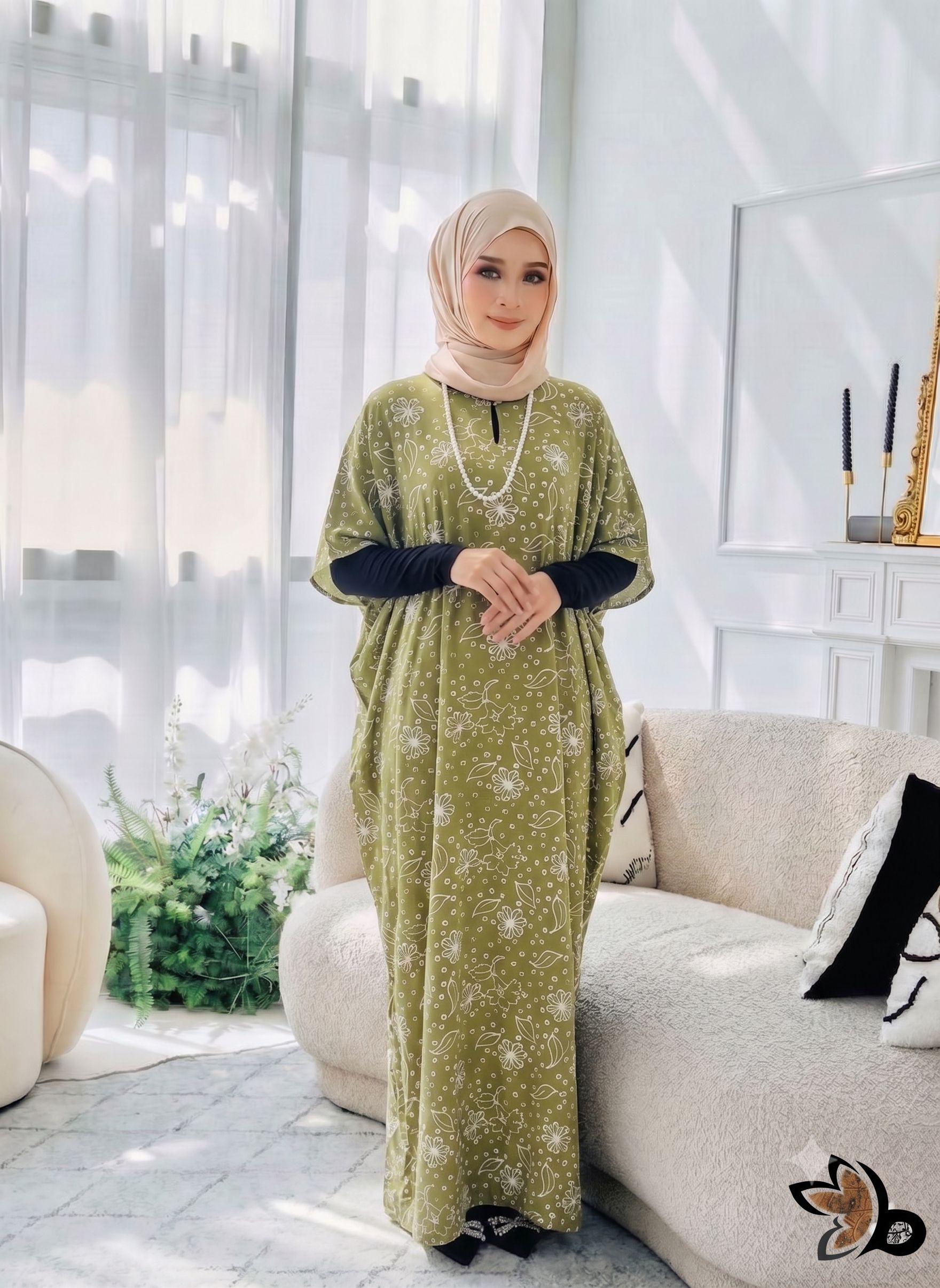 KAFTAN PENDEK DAHLIA MOSS GREEN D32