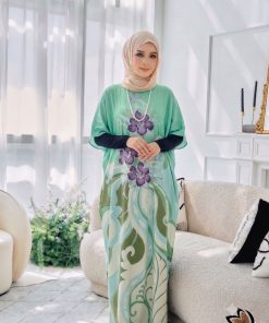 KAFTAN PENDEK FLORAL AQUA GREEN K08