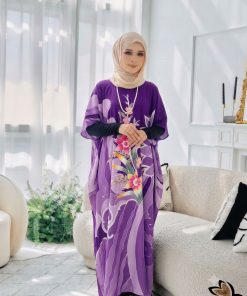 KAFTAN PENDEK FLORAL SILKCUT PURPLE K23