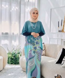 KAFTAN PENDEK FLORAL TEAL BLUE K19