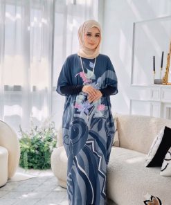 KAFTAN PENDEK FLORAL YALE BLUE K04
