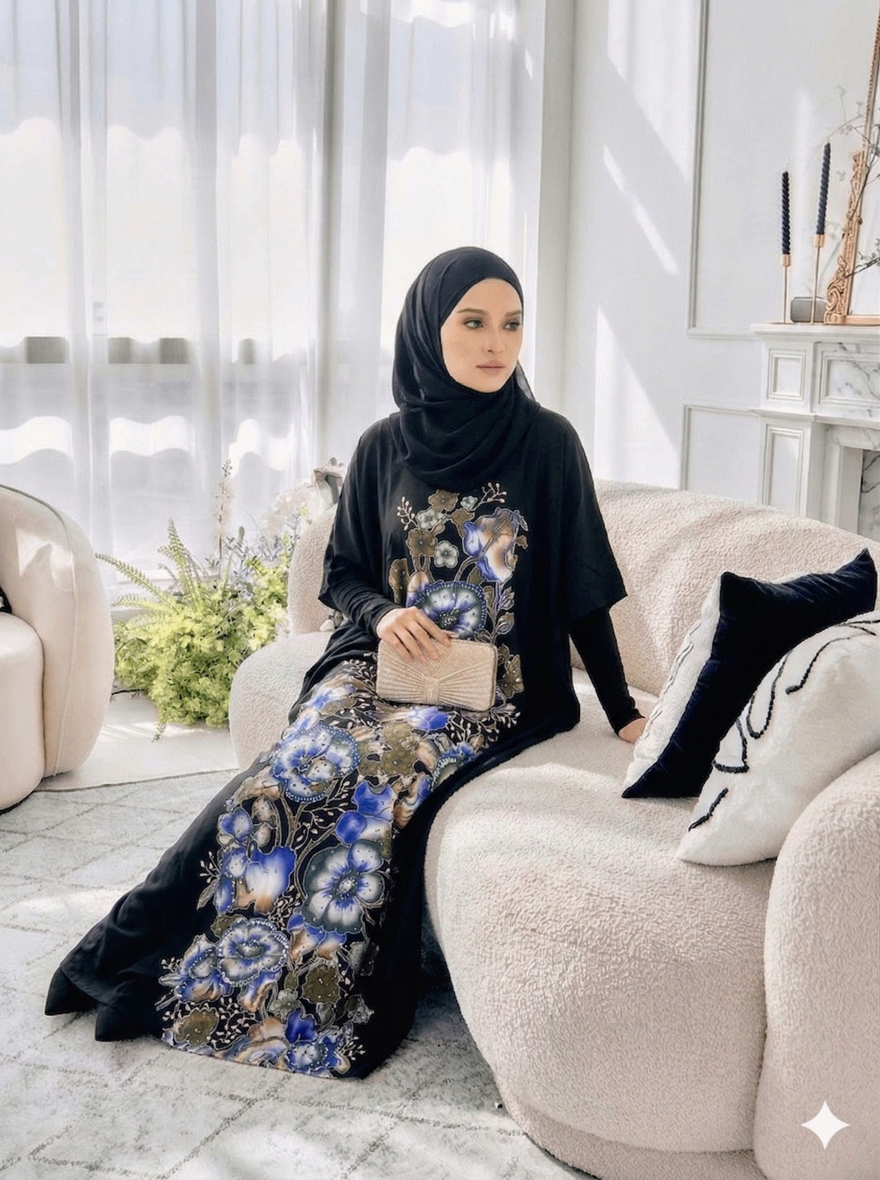 KAFTAN PENDEK FLORAL TEAL BLUE K19 - Image 3