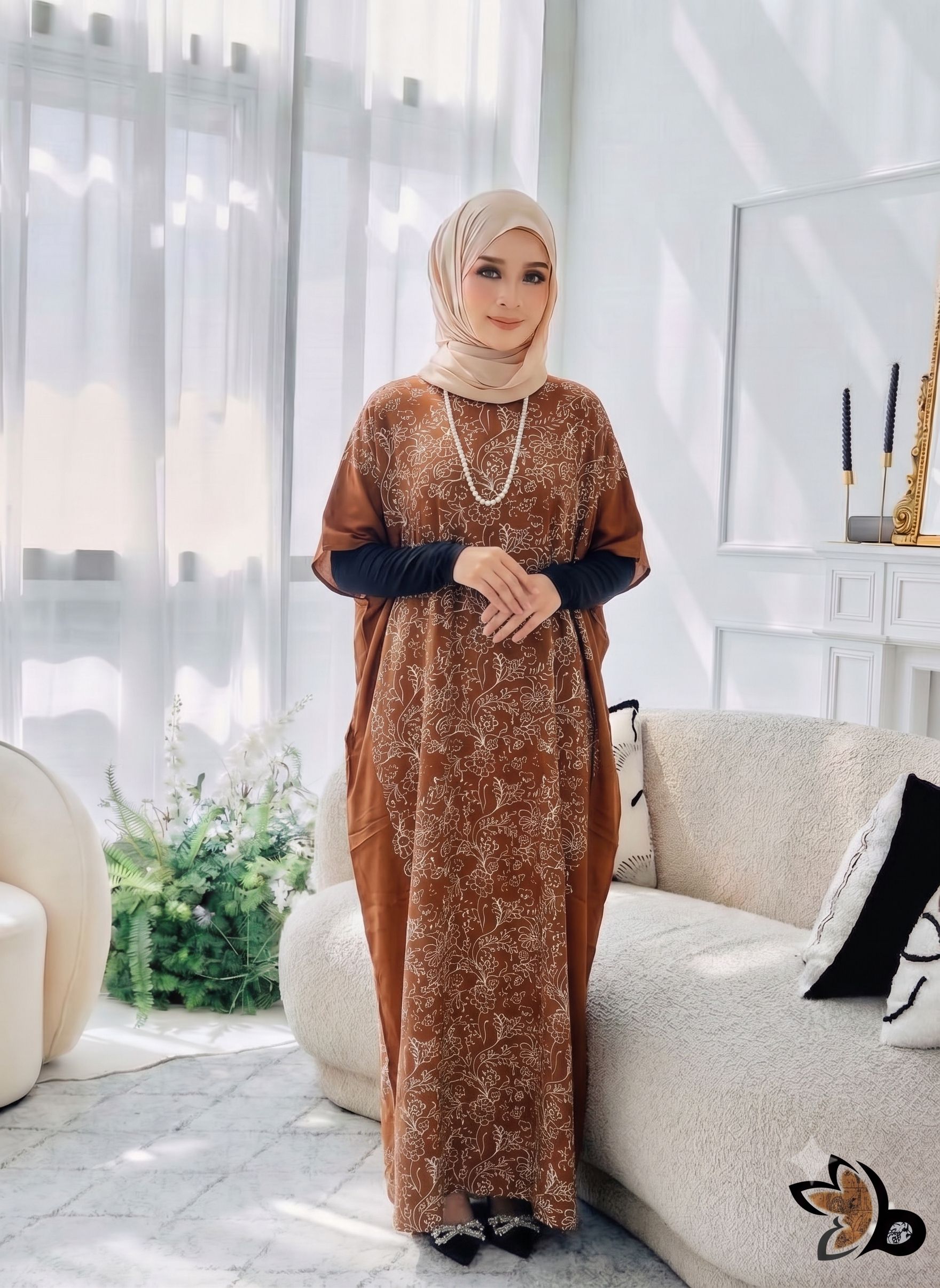 KAFTAN PENDEK MAHSURI BROWN CHOC D43