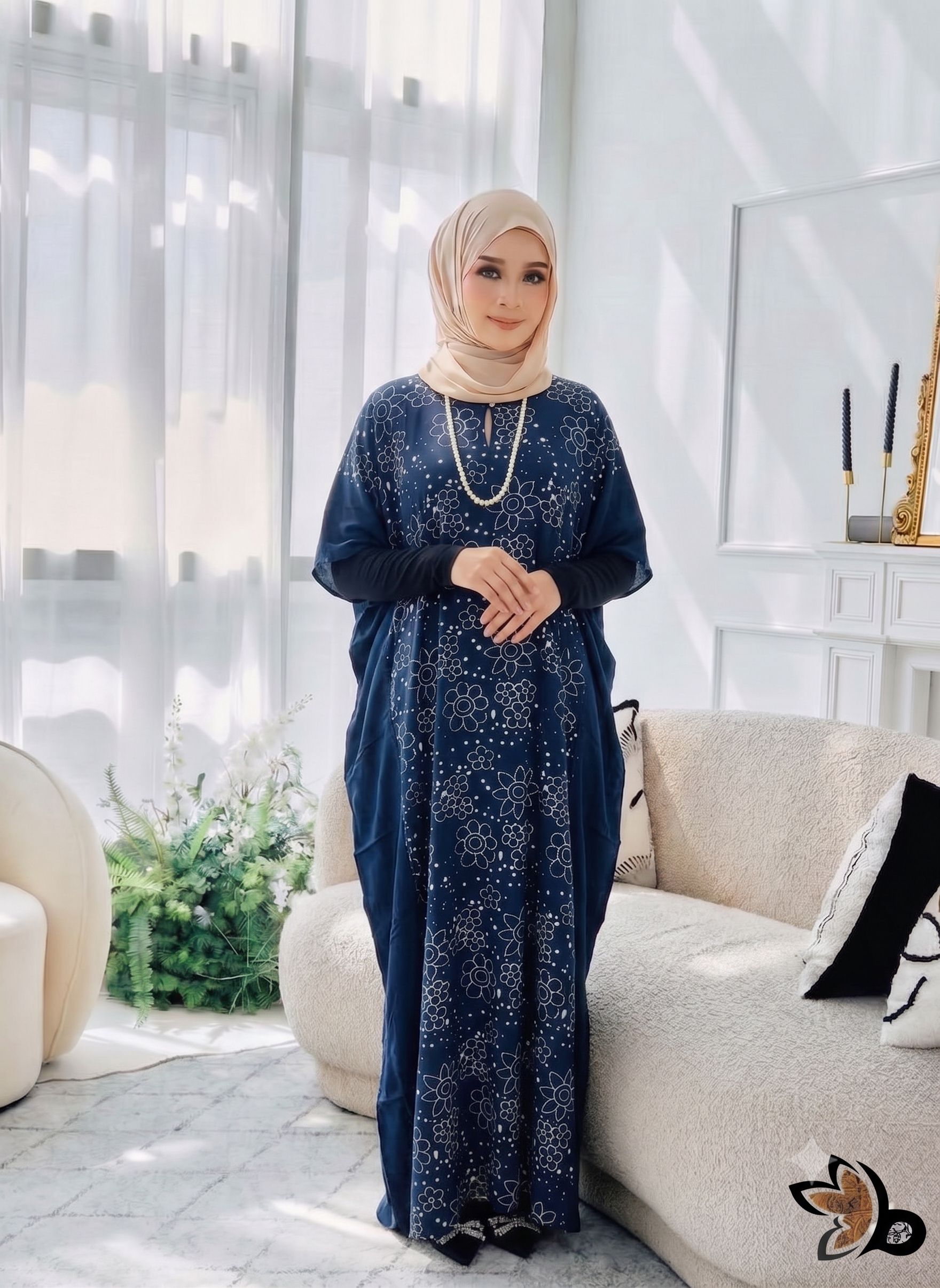 KAFTAN PENDEK MAWAR NAVY BLUE D39