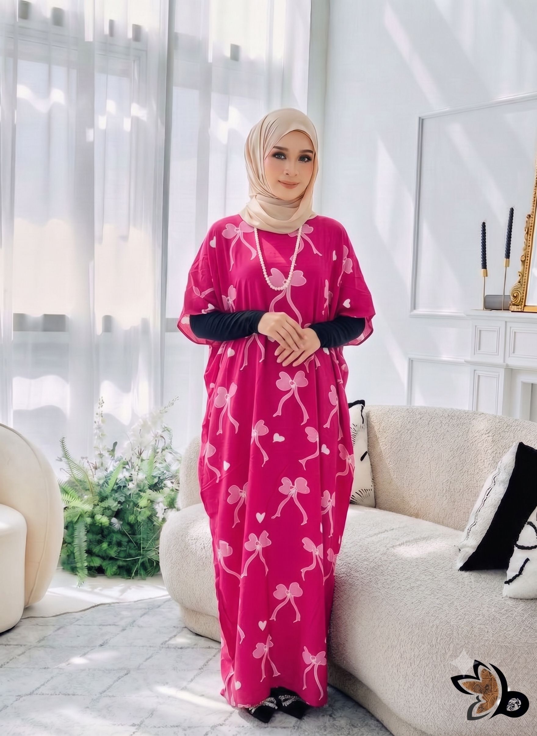 KAFTAN PENDEK RIBBON BLOOM PINK D35