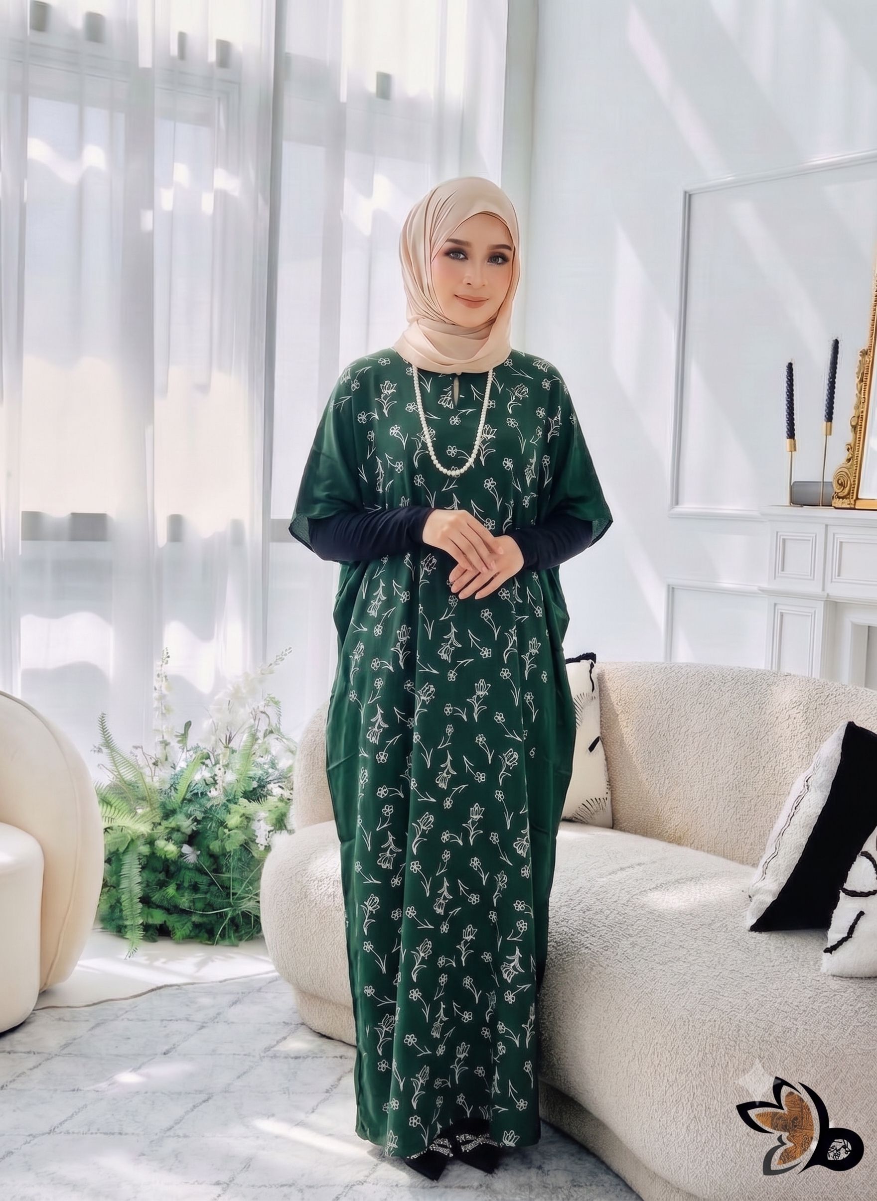 KAFTAN PENDEK TULIP EMERALD GREEN D42