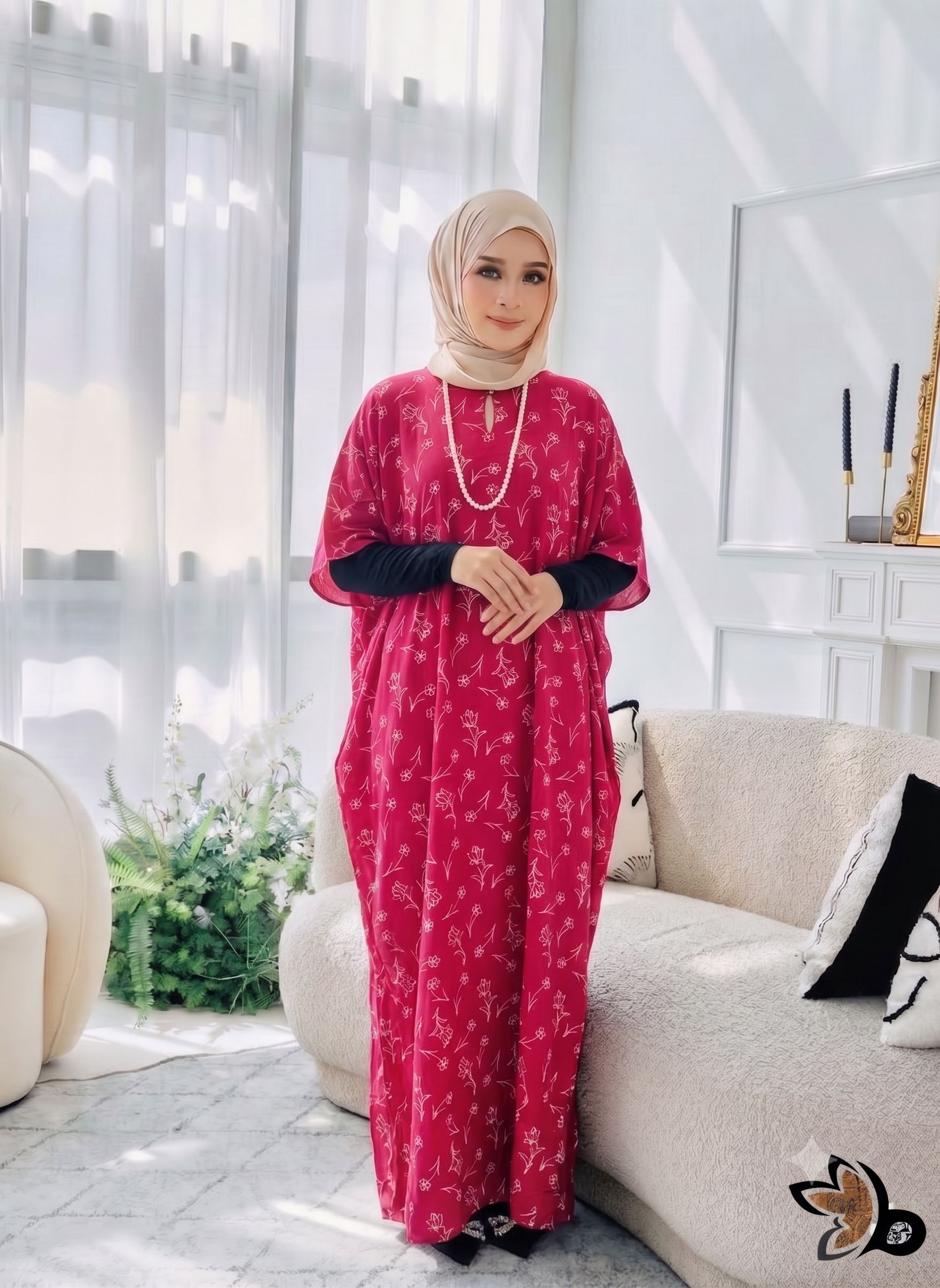 KAFTAN PENDEK TULIP HOT PINK C24