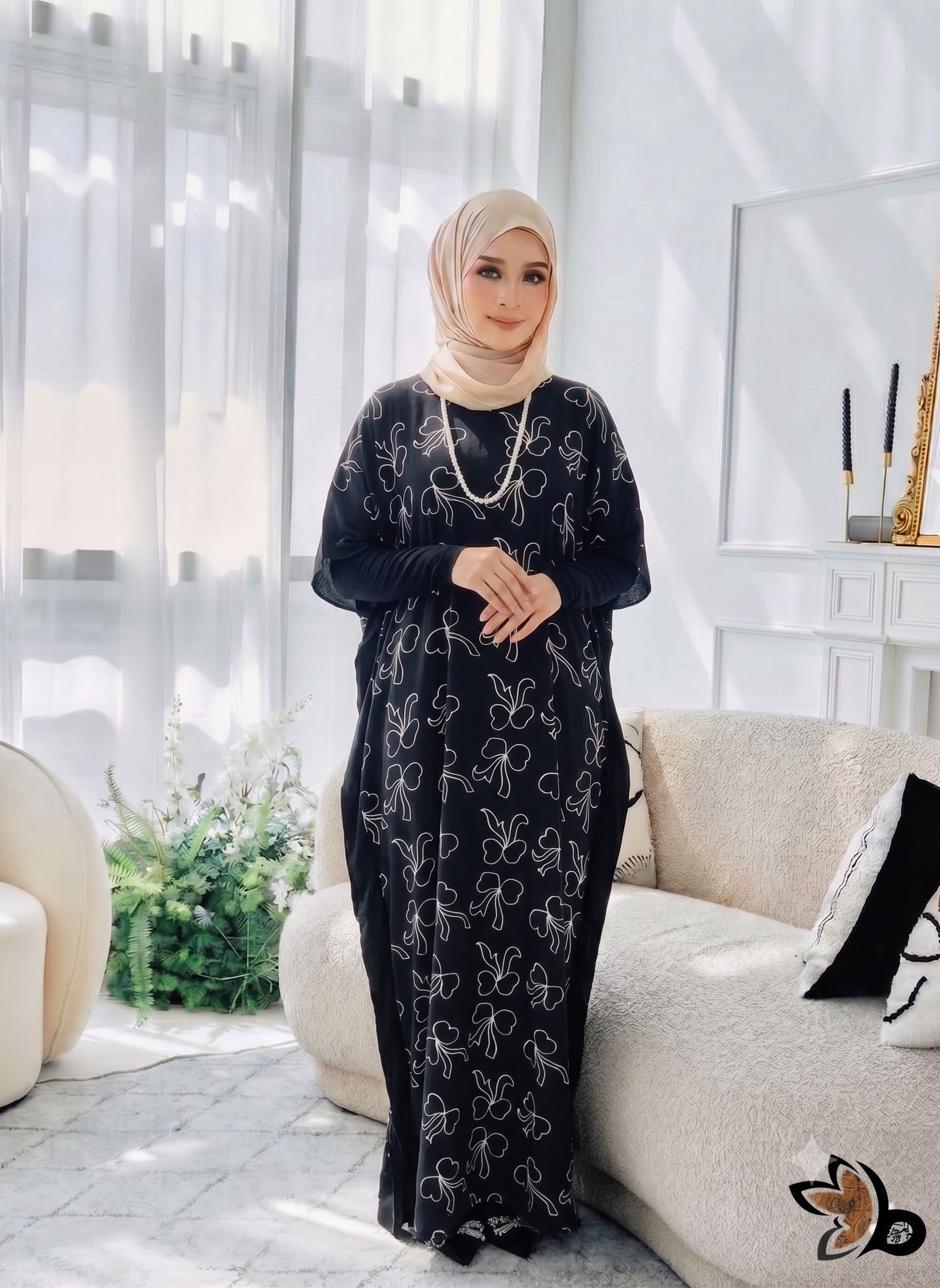 KAFTAN PENDEK RIBBON BLACK A08