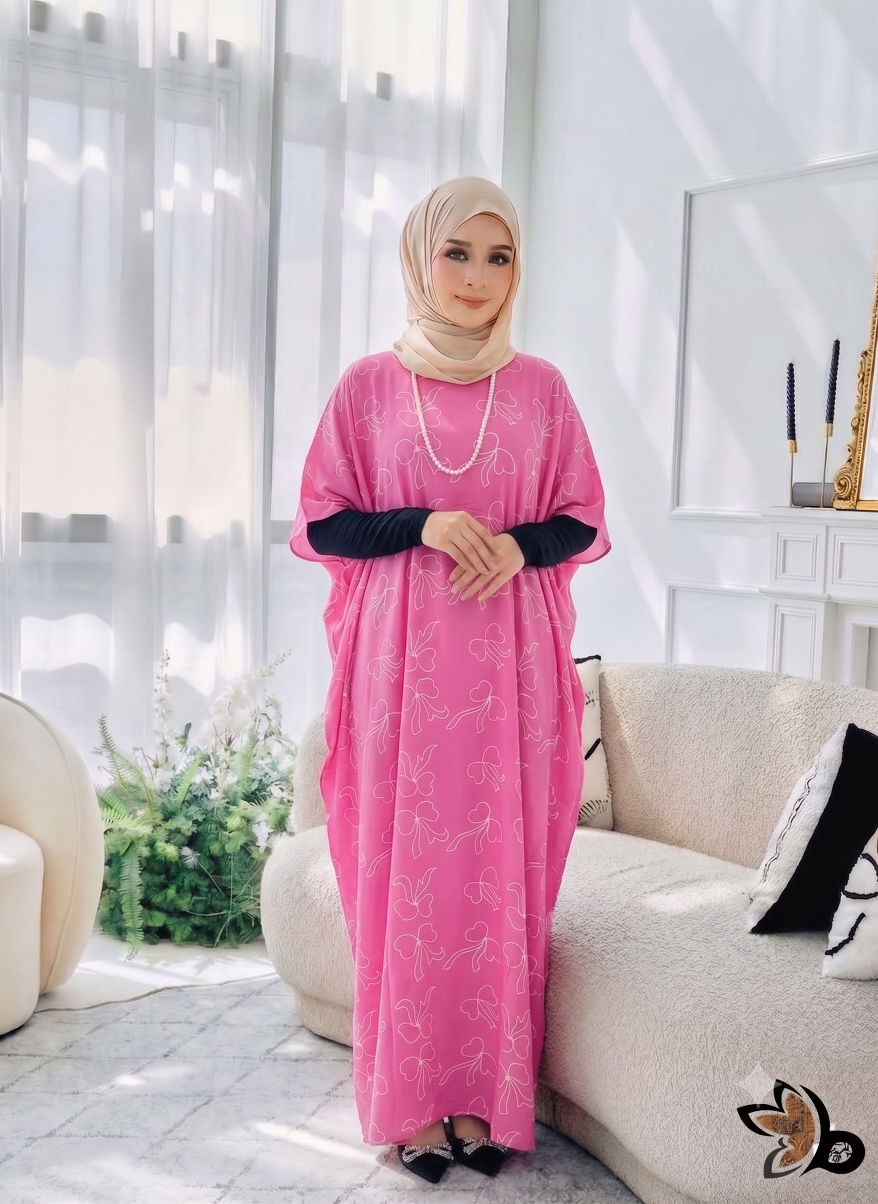 KAFTAN PENDEK RIBBON CANDY PINK A09