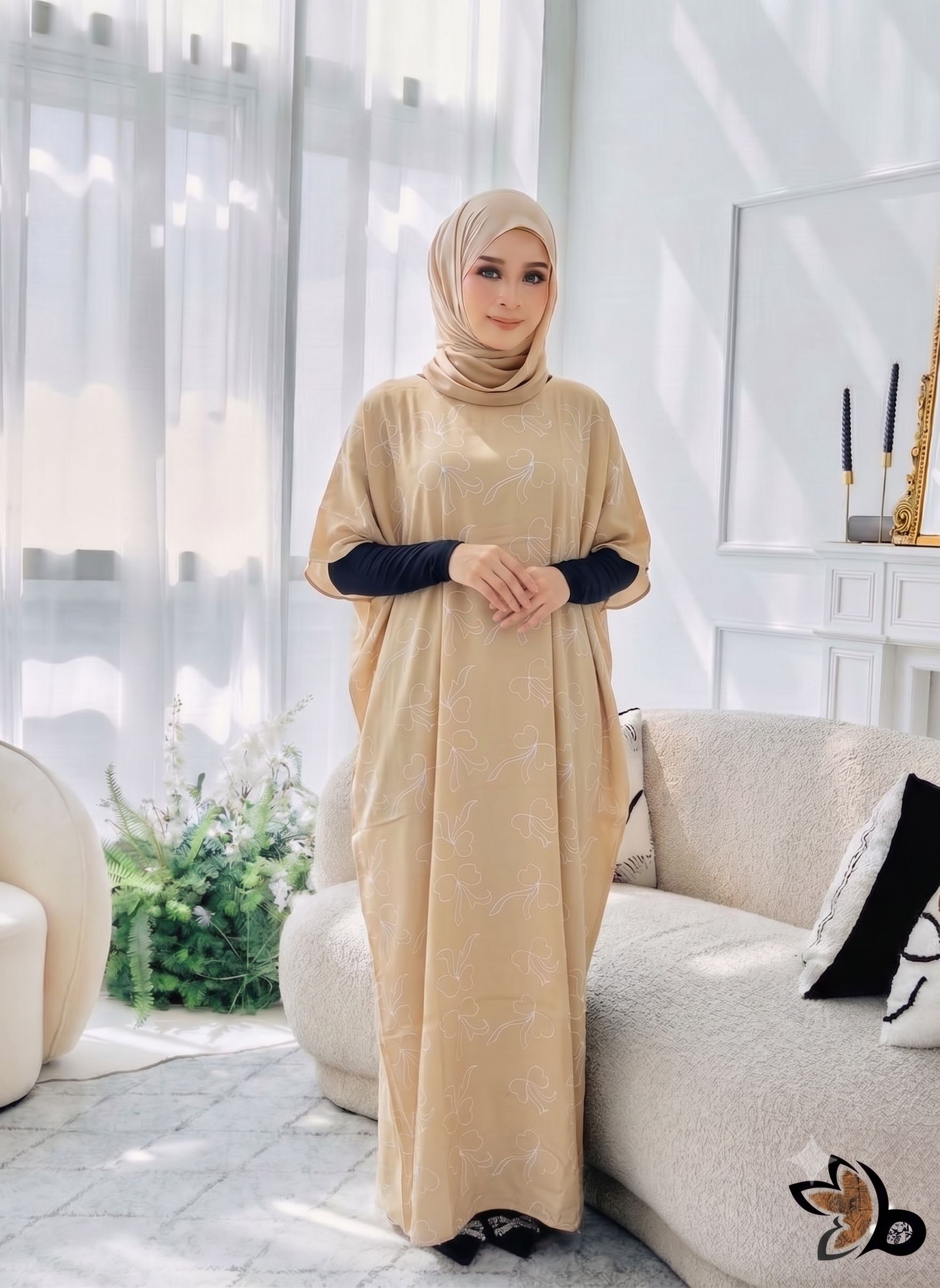 KAFTAN PENDEK RIBBON CHAMPAGNE NUDE A05