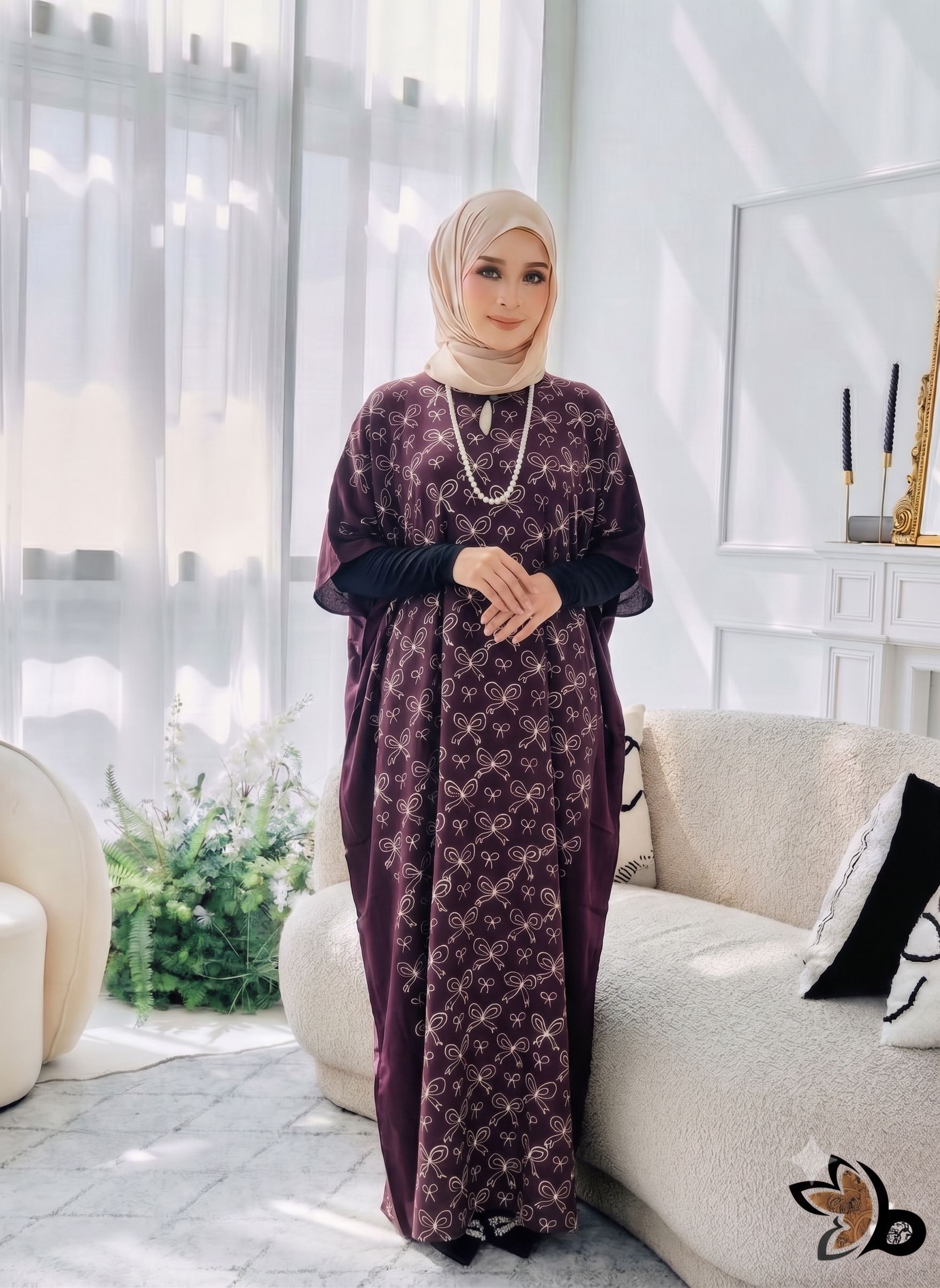 KAFTAN PENDEK RIBBON DUSTY PLUM A22
