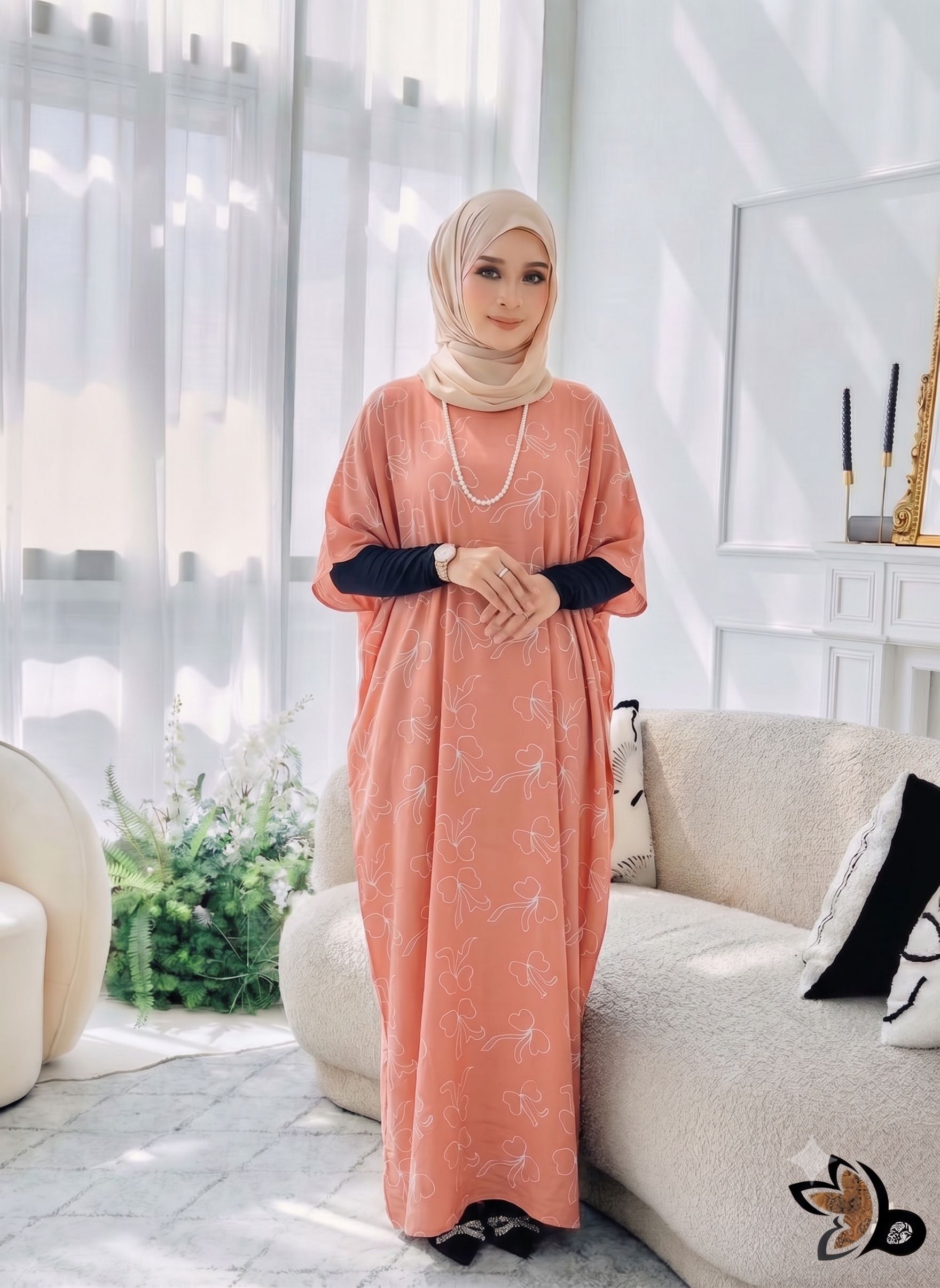KAFTAN PENDEK RIBBON SALMON PINK A07