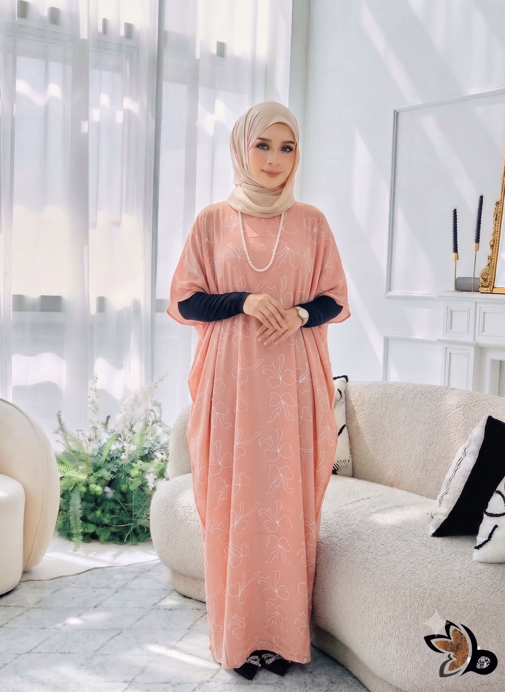 KAFTAN PENDEK RIBBON LIGHT PEACH A03