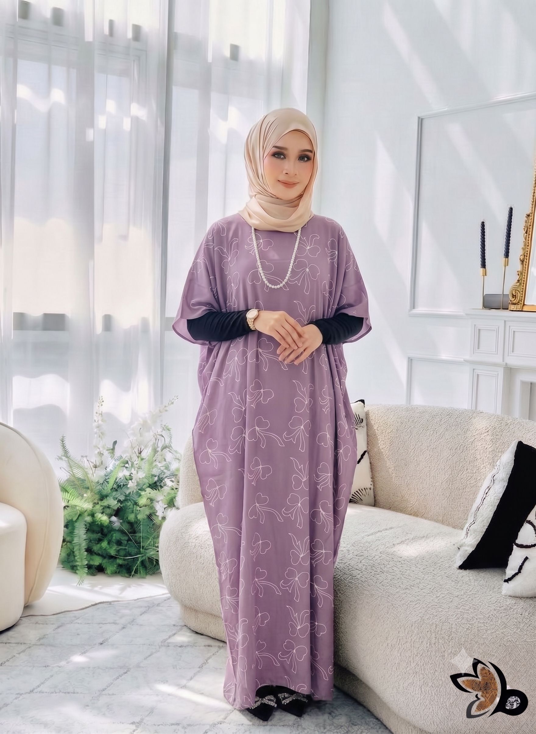 KAFTAN PENDEK RIBBON LILAC A01