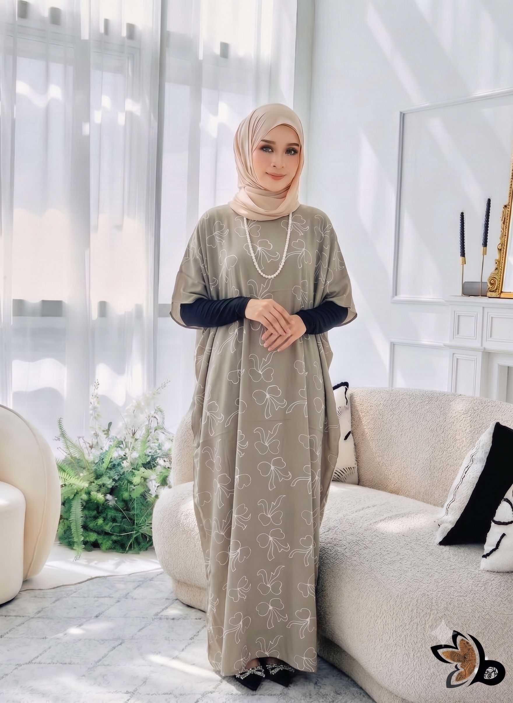 KAFTAN PENDEK RIBBON TAUPE GREY A10