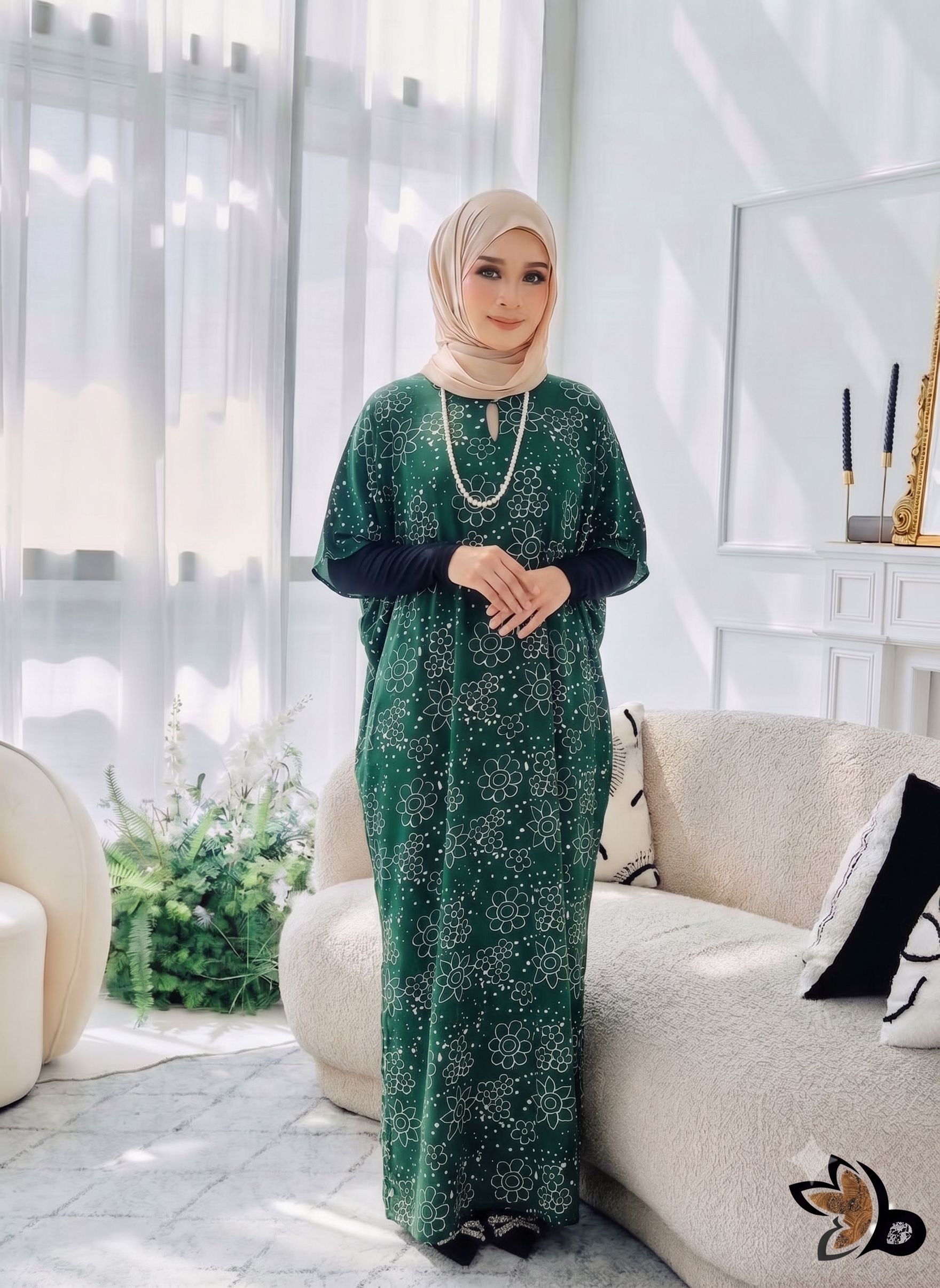 KAFTAN PENDEK MAWAR EMERALD GREEN A18