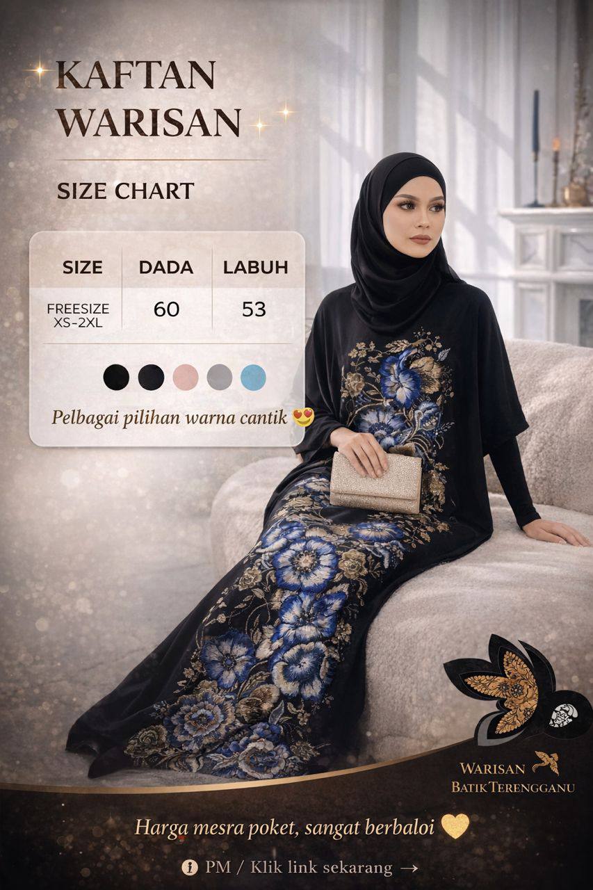 KAFTAN LENGAN PENDEK BUNGA A0021 - Image 2