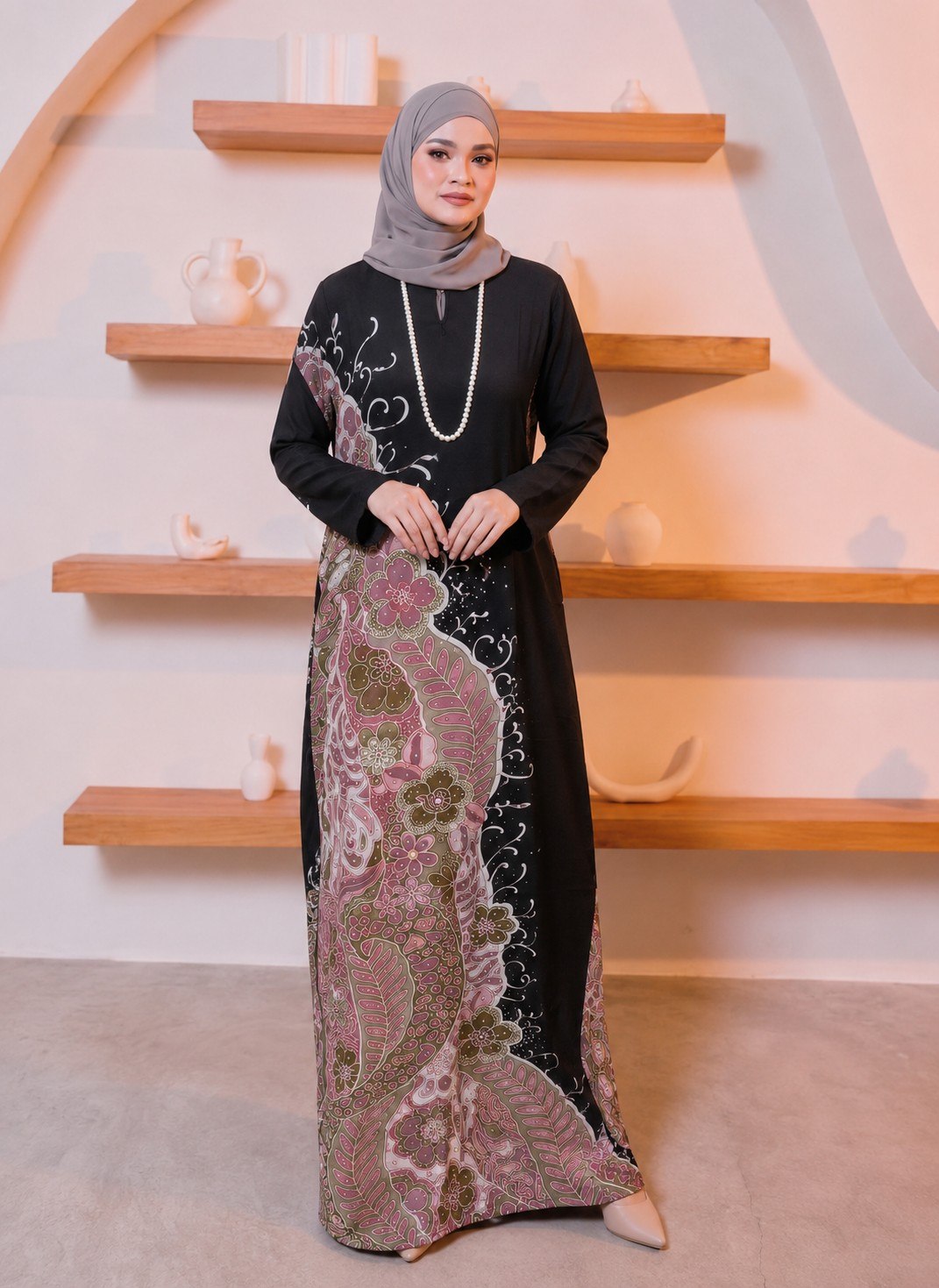 KAFTAN PANJANG A5083 (BLACK PINKY)