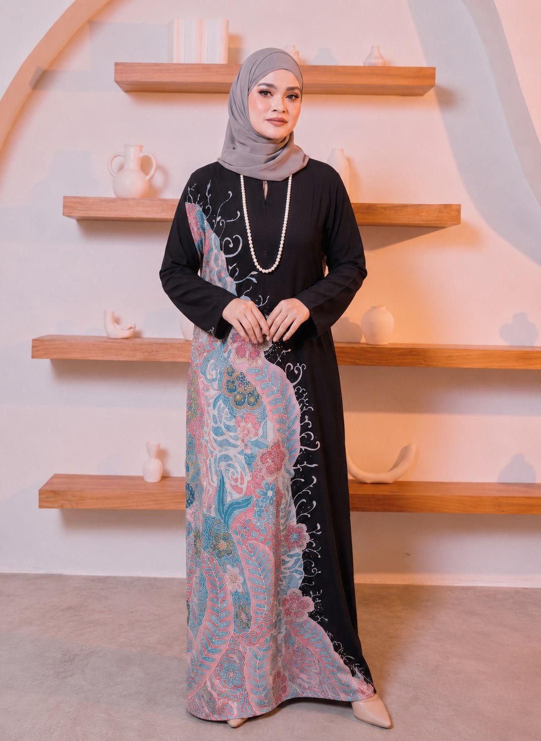 KAFTAN PANJANG A5083 (BLACK PASTEL)